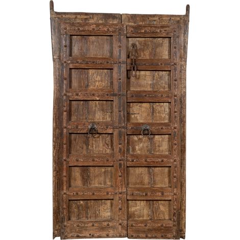 Biscottini – Porte d'entrée en teck massif et fer – Style médiéval – Hauteur 213 cm, Largeur 123 cm, Épaisseur 9 cm – Pour usage extérieur