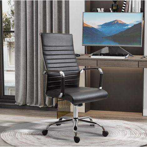 Chaise de bureau ergonomique à bascule, hauteur réglable, revêtement en cuir régénéré noir, siège rembourré et roulettes, pour bureau et home office  CHICFURN (1/5)