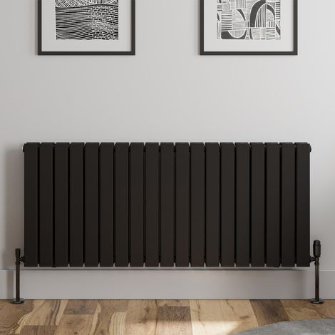 Black Flat Panel Designer Radiator Vertical Horizontal 600 x 1444mm Double Panel