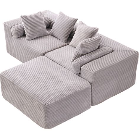 Canapé modulaire d'angle en tissu chenille gris, 3 éléments, avec chaise longue XL, sans assemblage (1/5)