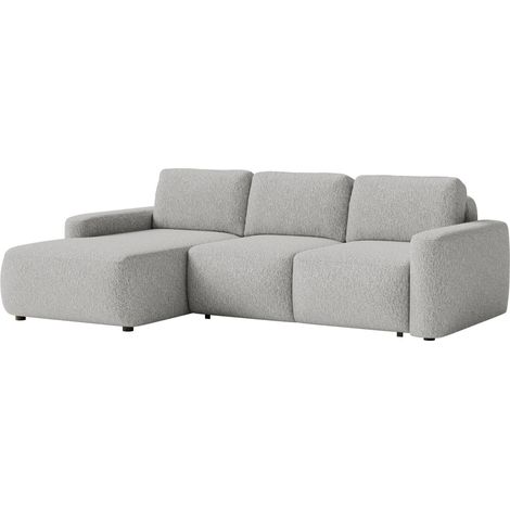 Selsey Carnos Mini – Ecksofa mit Schlaffunktion, Ottomane links, Chenille Hellgrau (1/5)