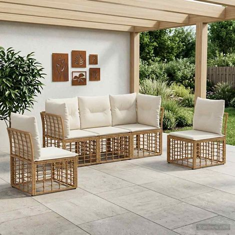vidaXL  Outdoor Sofa Set  Natural Poly Rattan