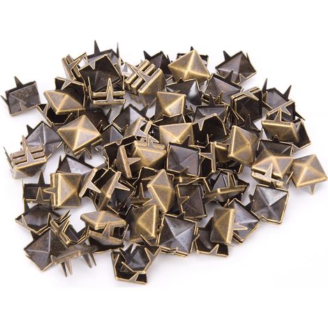 100 rivetti quadrati in ottone e rame da 9 mm – Per abbigliamento, scarpe, borse e articoli in pelle, elegante e robusta finitura bronzo (1/5)