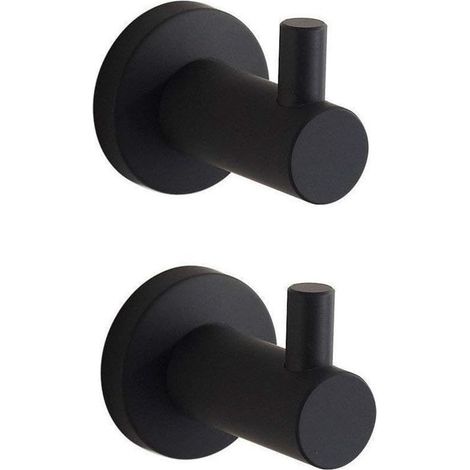 Peinture Noire Plat Crochet Porte-Serviettes Lot de 2 à Fixation Murale SUS304 en Acier Inoxydable Unique Robe de Vêtements Holder, L5 X H7 cm/Chaque (1/5)