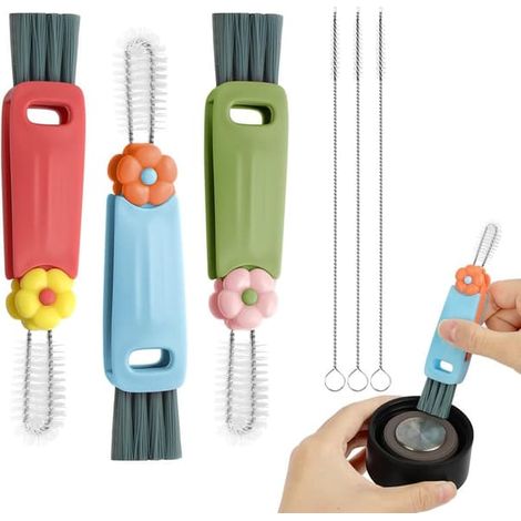 Brosse de nettoyage 3 en 1 pour tasses et bouteilles, brosse pour pailles en 3 parties, brosse multifonctionnelle pour le nettoyage de diverses tasses et bouteilles (1/4)
