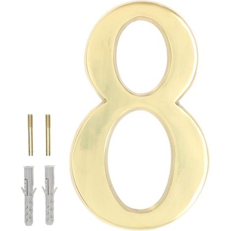 Numéro de porte 3D « 8 » - En laiton - 20 cm - Pour maisons, colonies, hôtels, appartements, 100 % laiton (1/5)