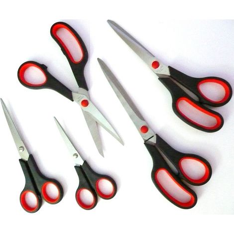 TrAdE Shop Traesio - Kit 5 Forbici Con Lama In Acciaio Per Ufficio Cucina Lavoro Utensile Taglia - (1/2)