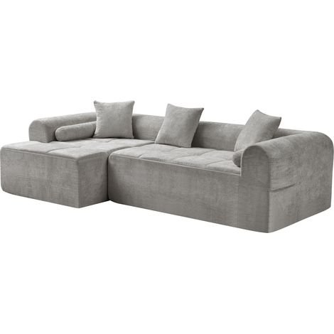 Divano angolare grigio chiaro in tessuto chenille 263 cm MODENUIT (1/5)