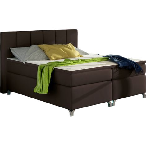 Lit boxspring 160x200 simili cuir marron Balfor (1/4)