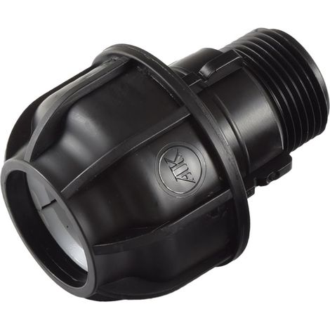 Raccord compression PE 32mm - 1 pièce - Polypropylène noir - Filetage extérieur 1 pouce - Irrigation jardin agricole - 33,3 mm