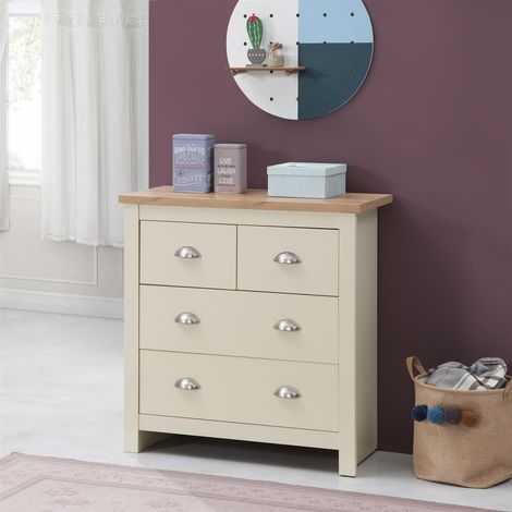 Elegant Cream 4 Drawer Chest With Oak Top And Steel Handles (1/5)