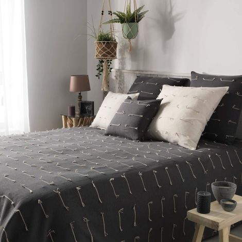 COTON d'intérieur Copriletto singolo 180x220 cm filetto antracite