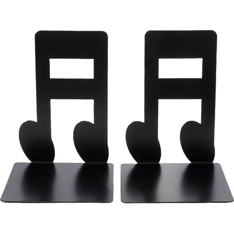 Lot de 2 serre-livres en métal robuste en forme de notes de musique creuses, pour étagères et bureau (B025) (1/4)