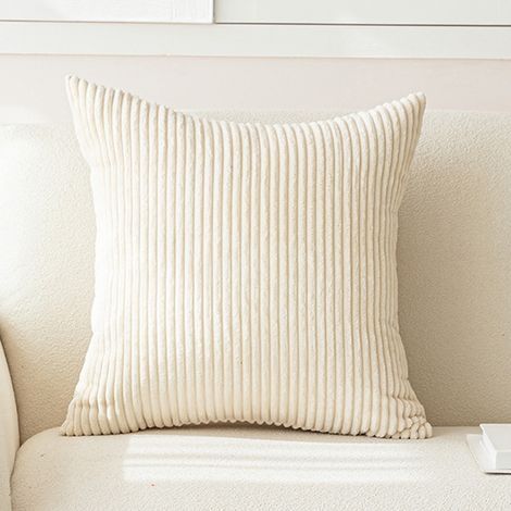 Housse Coussin 40x40 Decoratif en Velours Côtelé avec Fermeture Eclair Caché Taie Oreiller Super Doux pour Décoration Coussin Canape Salon Jardin Fauteuil Lit, Beige Blanc (1/4)