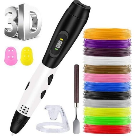 Stylo 3D - Écran LCD - Température Réglable - Vitesse D’extrusion Ajustable - Pour Débutants - Apprentissage Du Design 3D - 12 Couleurs - Filament PLA - Kit Complet (1/3)