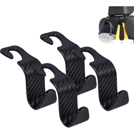Set di 4 ganci per poggiatesta del sedile auto, organizer universale per borse, borsette, cappotti, motivo a quadri, nero (1/5)
