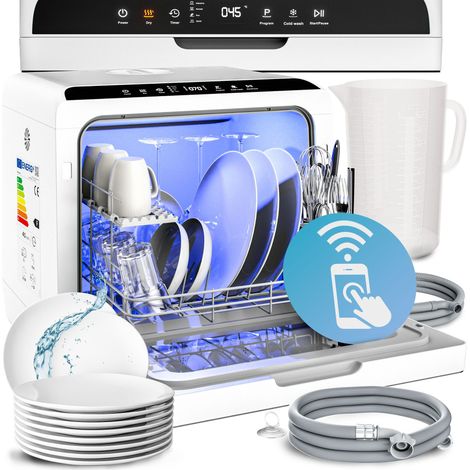 Monzana – Mini lave-vaisselle compact 46x45x44 cm – 3 couverts – 6 programmes – Réservoir 4,5L – 15 jets d'eau – Commande via application