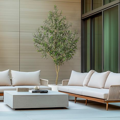 Olivier artificiel 213 cm – Grand format, tronc bois, feuilles soie & olives, pot blanc – Déco intérieur (1/5)