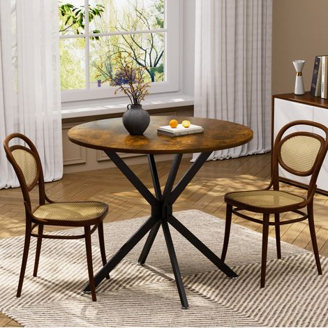 DESMIU Table de salle à manger ronde 1-4 personnes avec pieds réglables, pour salon et salle à manger, en panneau de particules et acier, noir et brun rustique, 90 × 90 × 78 cm (1/4)