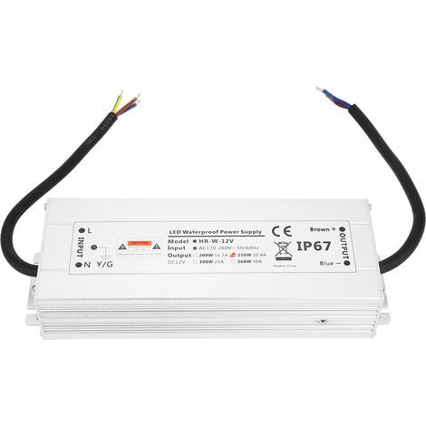 Alimentation LED 250 W étanche IP67, transformateur de commande LED (12 V 20,8 A HRW-12V250W) (1/5)