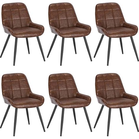 WOLTU 6er-Set Esszimmerstühle Polsterstuhl Kunstleder Akzentstuhl mit Rückenlehne braun (1/5)