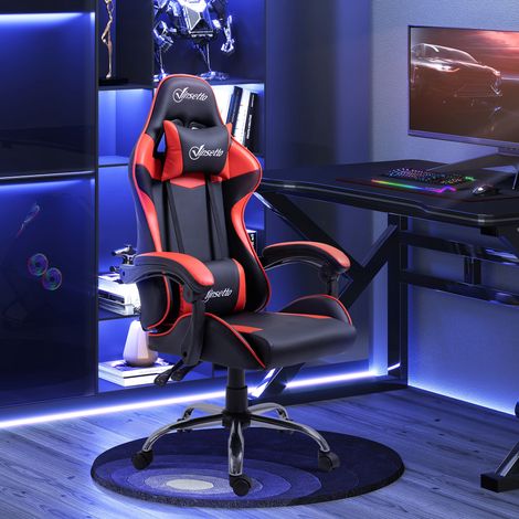 Rouge - Chaise pivotante de course de gaming doté de hauteur ajustable inclinable à 135° et coussin lombaire 63x67x122-130 cm