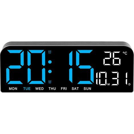 Reloj despertador digital con indicador de temperatura, reloj de mesa, pantalla LED con 4 niveles de luz ajustables para dormitorio, aula u oficina (color: azul) (1/4)