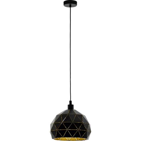 Lampadario A Sospensione Contemporaneo Roccaforte Acciaio Nero Oro 1 Luce E27 (1/5)