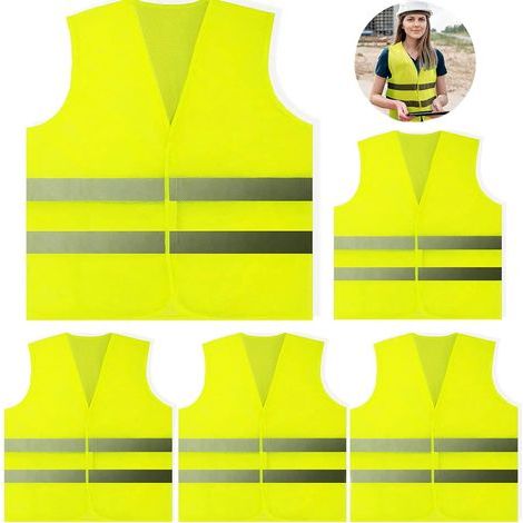 HONORNIC - Lot de 5 gilets réfléchissants haute visibilité, gilets de sécurité, gilets réfléchissants de taille standard, unisexe. (1/5)