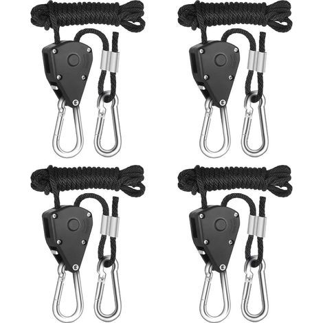 Kit 4 Pièces Sangle à Cliquet 1/8 Pouces avec Crochets Réglables, Corde Robuste Nylon 2,4m, Capacité 68kg par Paire pour Suspension Lampe Plantes (1/5)