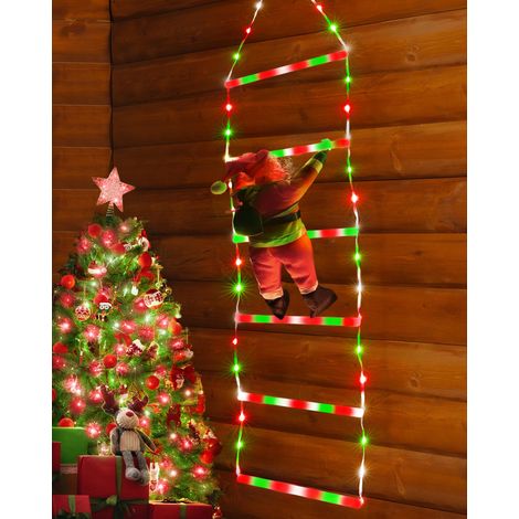 XEPHO Guirlande lumineuse LED de Noël, échelle décorative 76 cm avec Père Noël, rouge, blanc et vert, pour intérieur et extérieur, fenêtre, jardin, maison, mur et sapin (1/5)