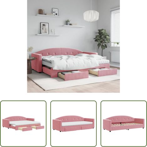 Schlafsofa - Tagesbett Ausziehbar mit Schubladen Rosa 80x200 cm Samt (1/5)
