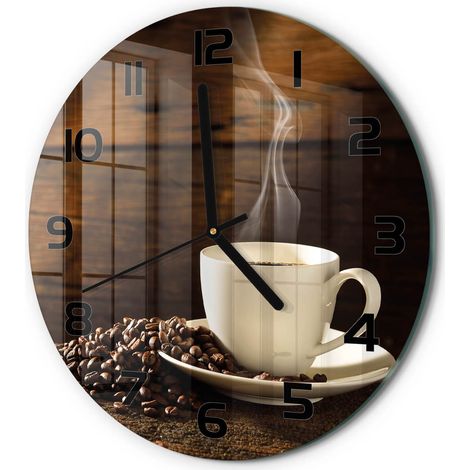 Horloge Murale Ronde Sans Cadre en Verre Trempé Silencieuse et Moderne Tasse de café fi 30 cm (1/5)