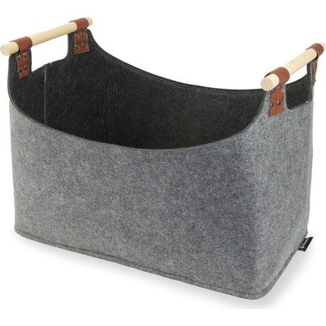 Panier à bûches en feutre épais – 40x22x27 cm – 2 poignées robustes – Pliable pour rangement facile – Sac à bois et journaux gris foncé (1/5)