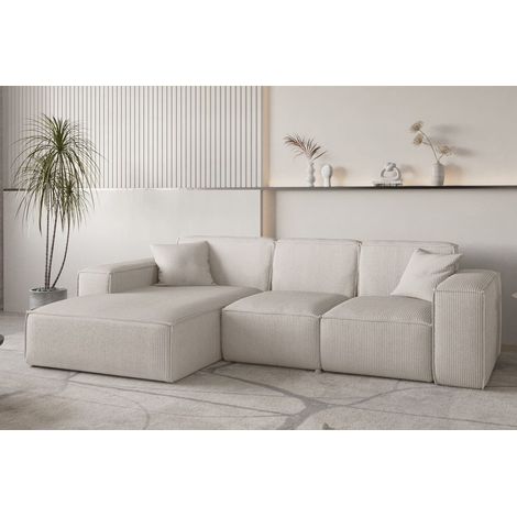 Ecksofa Designersofa CELES PREMIUM in Stoff Scala Hellbeige Ottomane Links (1/4)