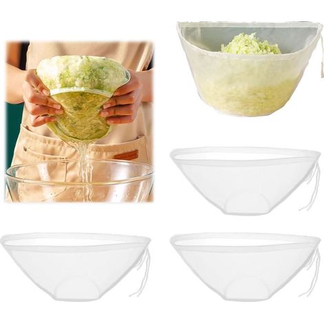 Lot de 4 sacs à Lait de Noix,Lait Vegetal Nylon,Reutilisable,Lavables Avec Cordon de Serrage,Sac à Lait Végétal,pour Filtrer le Thé, les Jus de Fruits (1/5)