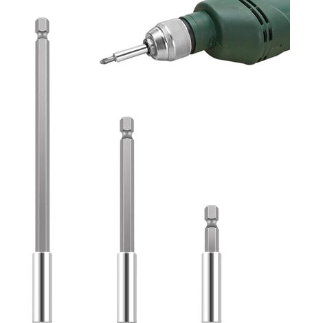 3 Pcs Porte Embouts, 1/4" Extension de Vissage, Porte Embout Rallonge en Acier Carbone, pour la Plupart des Visseuses électriques, Perceuses et Embouts, 60/100 / 150 mm (1/5)