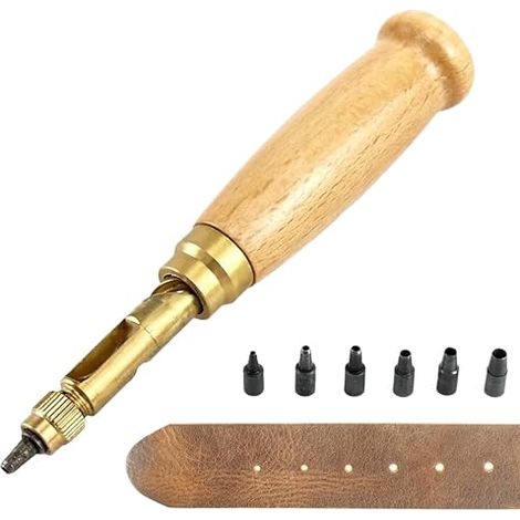 Perforatrice de Trou de Vis, Perforatrice en Cuir Réglable Tournevis Outil en Cuir de Précision Avec 6 Pointes 1,5/2/2,5/3/3,5/4 mm, pour La Couture, Le Papier, La Reliure (1/5)