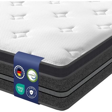 Matelas 140x200 Memoire de Forme - Très épais 30 cm - Matelas 2 Places - Hybride Mousse & Ressorts Ensachés - Mi-Ferme H3 - Durable & Respirant - Certifié Oeko-TEX - Soutien Ergonomique