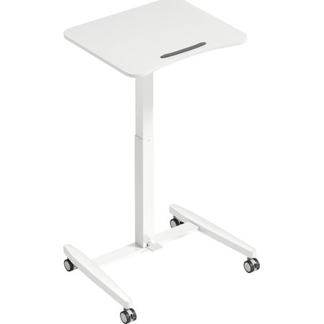 Bureau assis-debout réglable sur roulettes avec plateau inclinable à 90°, stop sécurité et structure bois blanc, idéal home office et petits espaces  CHICFURN (1/5)