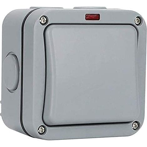 Waterproof outdoor switch - Control switch - Indicator light - 20A - IP65 suitable for garden, workshop, balcony, grey (1/5)
