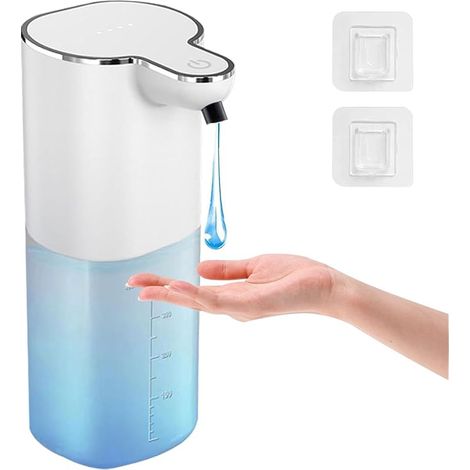 Distributeur Savon Automatique 400ml USB Rechargeable, Distributeur Savon Liquide sans Percage Mural, Distributeur sans Contact Suspendu étanche IPX5 Réglable sur 4 Niveaux pour Cuisine,Salle de Bain