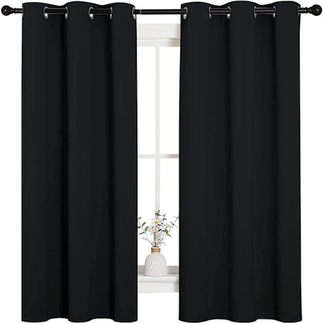 Schwarze, wärmeisolierende und lichtundurchlässige Vorhänge (2 Stück, 107 cm breit x 160 cm lang, schwarz)
