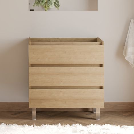 Meuble sous vasque seul, 3 tiroirs, 80cm, pour simple vasque - nebraska (chêne clair) - MAYOR (1/4)