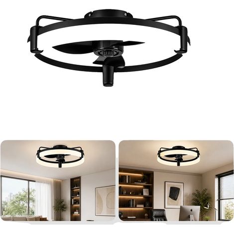 Ventilateur de plafond, lumière LED dimmable, 6 vitesses, Lumière de ventilateur ronde (1/2)