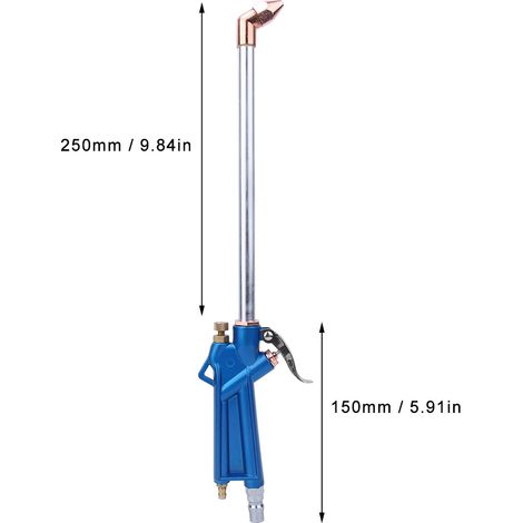 Pistolet nettoyeur pneumatique AD-25 soufflette à air coudée allongée 400 mm + tuyau 250 mm 1/4 in acier inox poignée plastique fer (1/5)