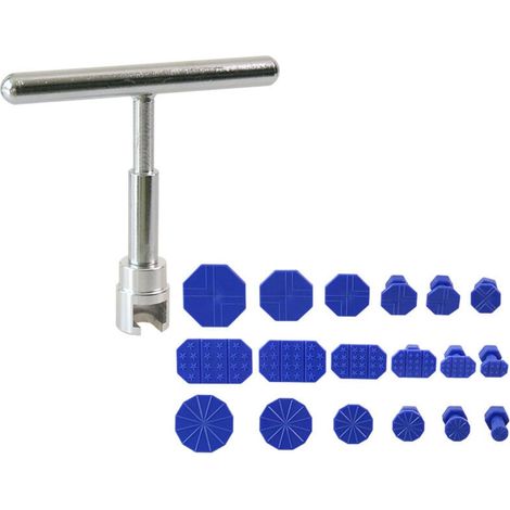 Kit de réparation de bosses de voiture, outil de réparation de bosses sans peinture, kit de débosselage de carrosserie avec marteau coulissant en aluminium à barre en T et 18 ventouses de voiture, (1/3)
