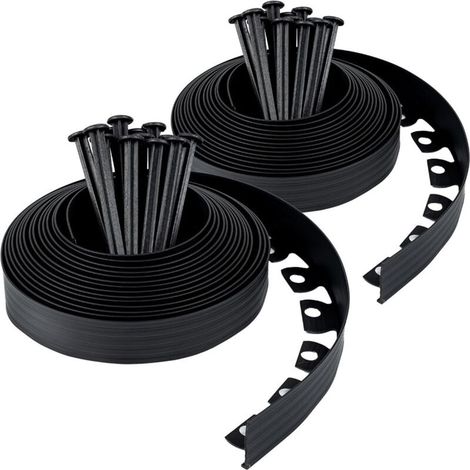 Bordure de jardin en plastique de 20 m avec 30 ancrages, barrière anti-racines avec pointes robustes, hauteur 50 mm, noir (1/5)