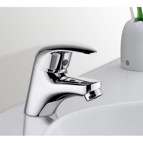 Robinet mitigeur de lavabo bec incline laiton chrome tete ceramique (1/2)
