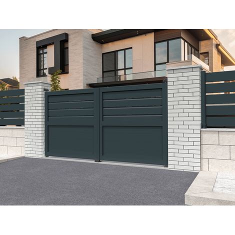 Portail battant Mixte Gris anthracite L 3500 x H 1625 mm Motorisé (1/2)